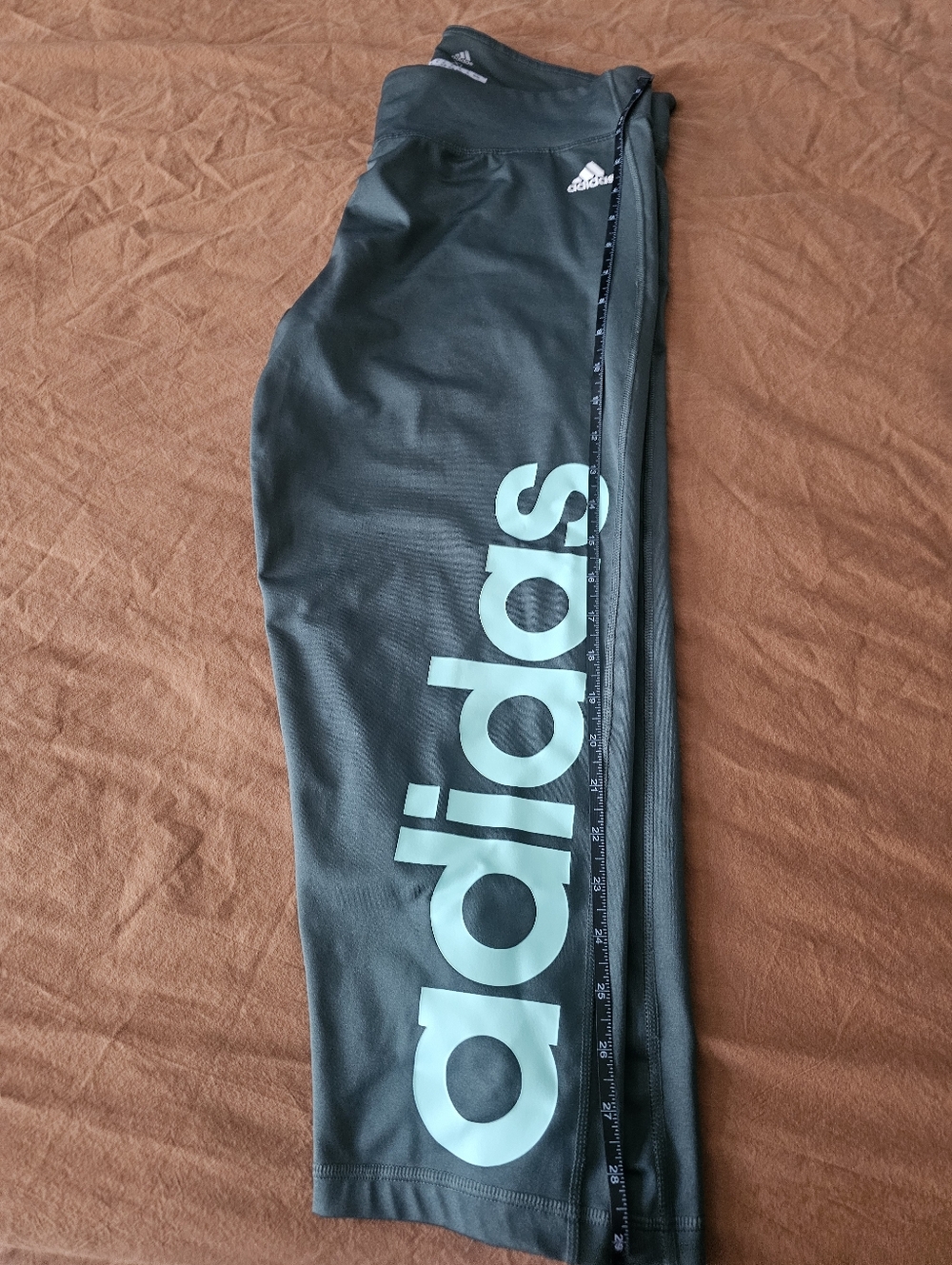 Adidas Womens Dark Olive Leggings with Mint Logo - Picture 4 of 5